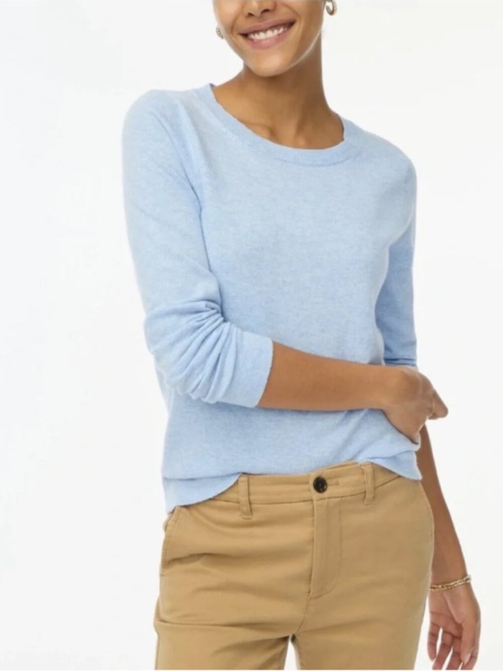 J.Crew Teddie Crew Neck Sweater Light Heather Blue Size Small Wool Blend
